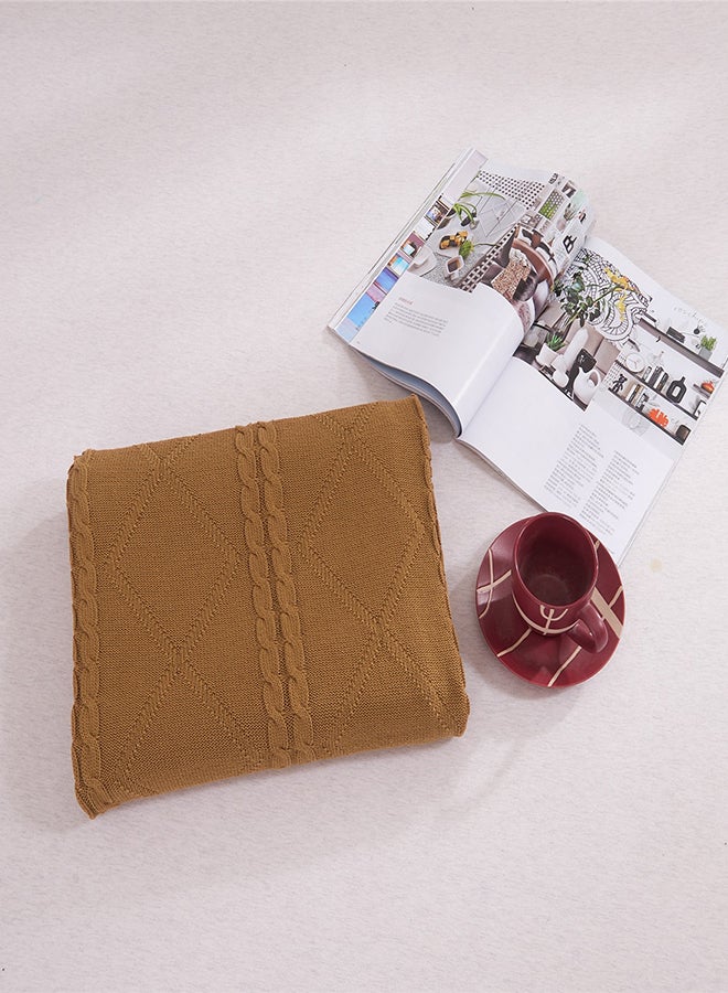 بطانية أريكة خفيفة محبوكة توفر الدفء على شكل معين هندسي cotton بني 180x200سم