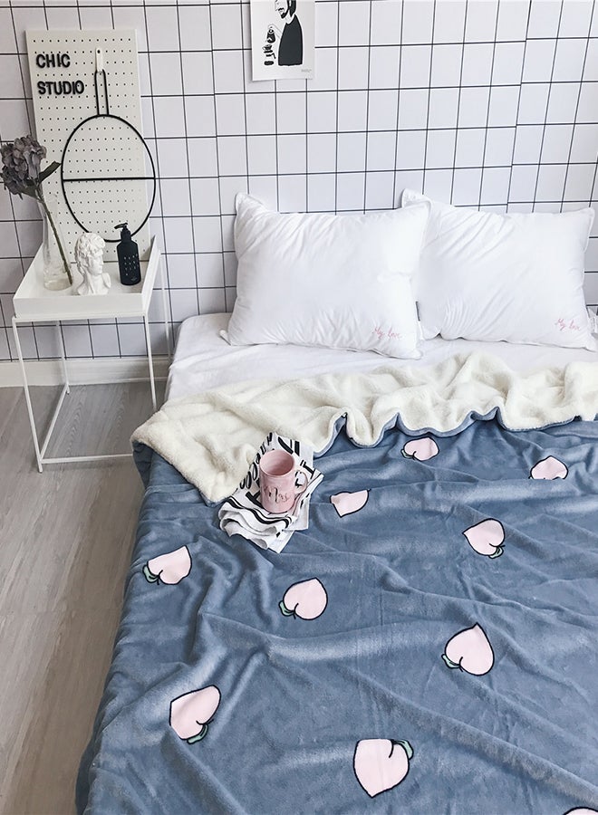 غطاء قطيفة مزين بطبعة خوخ cotton أزرق 150x200سم