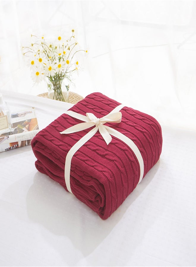 Cable Knit Solid Color Throw Blanket cotton Red 180x200cm