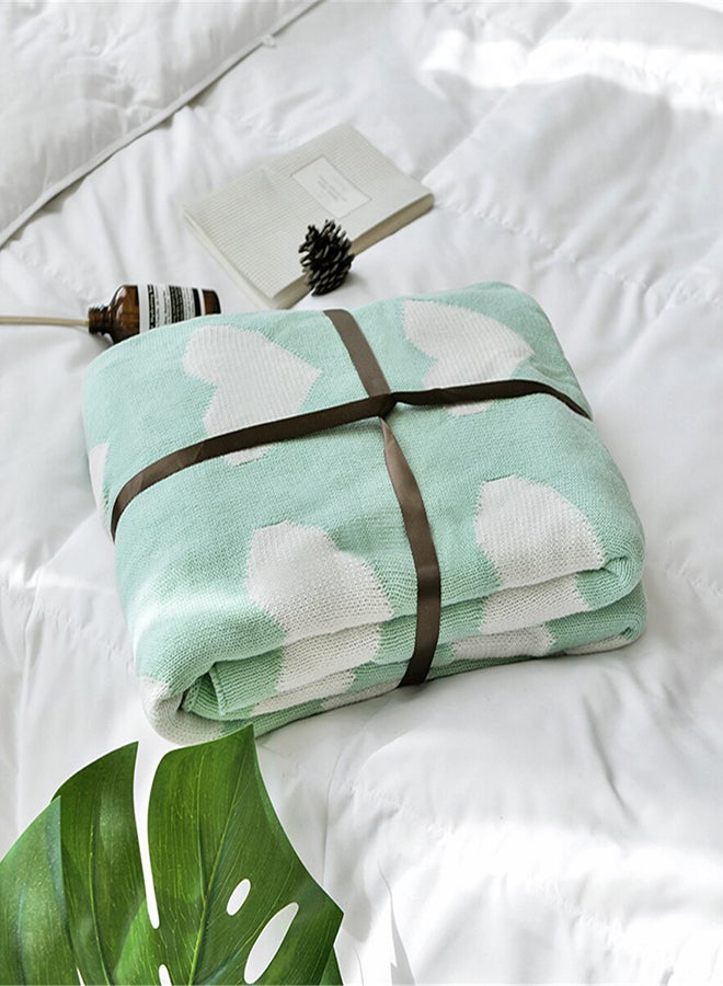 بطانية بطبعة رسومات كرتونية بنقشة قلوب حب cotton أخضر 130x160سم 