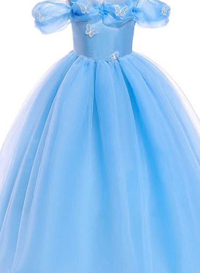 Princess Flower Off Shoulder Maxi Dress Blue  - Image 3