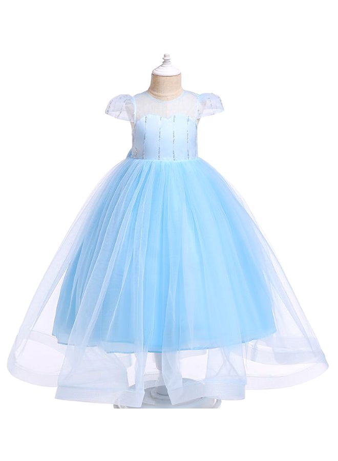 Princess Flower Cap Sleeve Maxi Dress Blue - Image 1