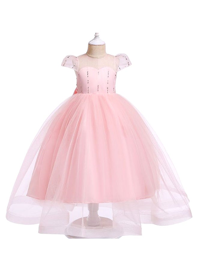 Princess Flower Cap Sleeve Maxi Dress Pink - Image 1