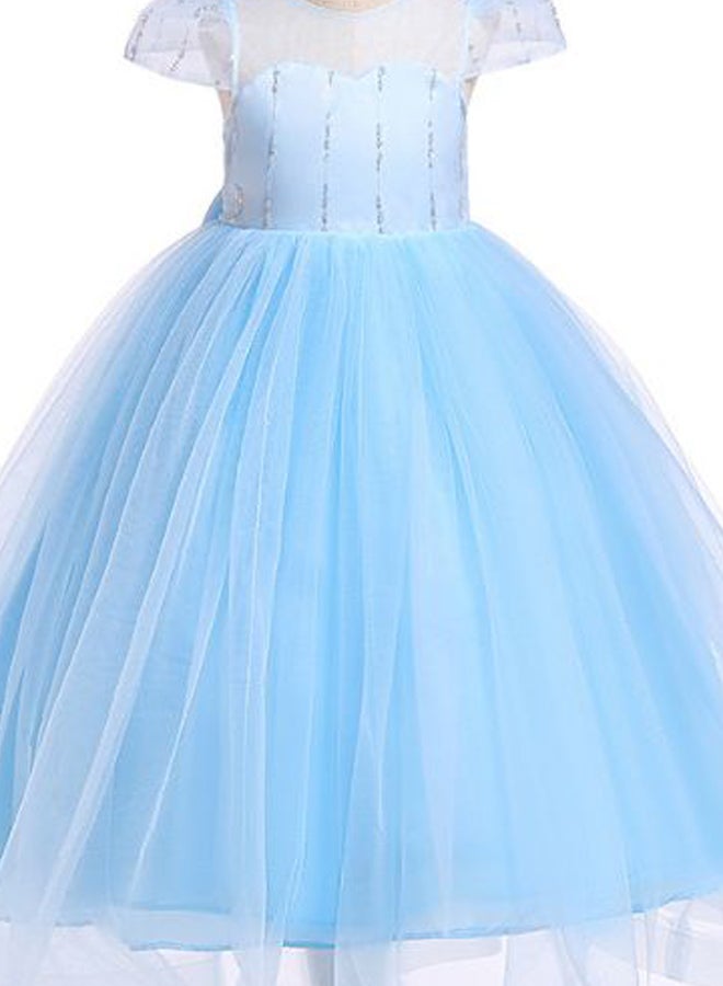Princess Flower Cap Sleeve Maxi Dress Blue - Image 3
