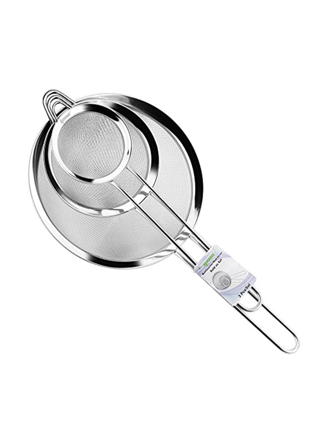 IPOW Set Of 3 Fine Mesh Strainer Set White/Silver - Image 1