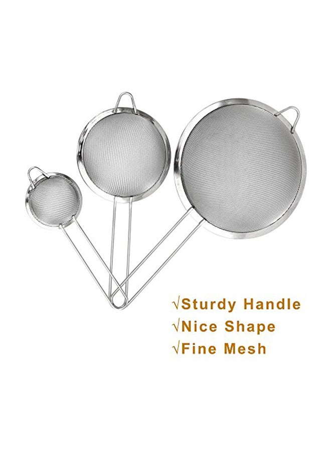 IPOW Set Of 3 Fine Mesh Strainer Set White/Silver - Image 2