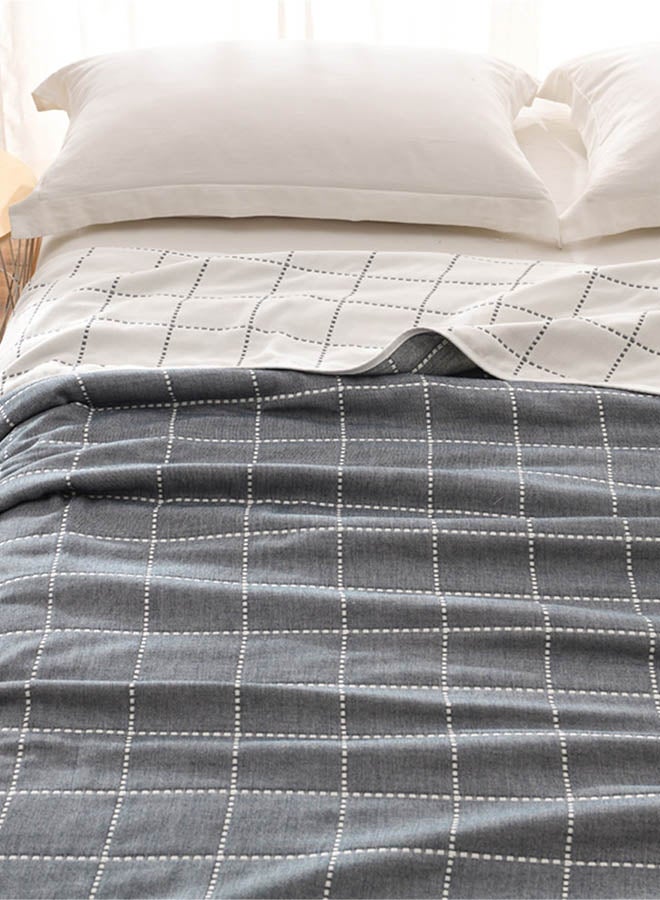 Checkered Bed Blanket Cotton Grey/White 200x230cm - Image 2