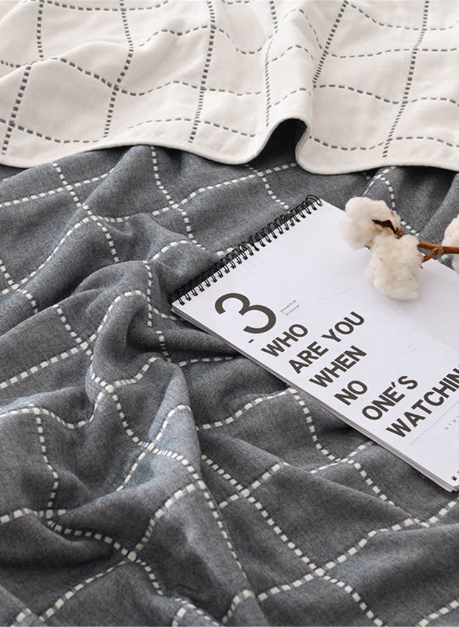 Checkered Bed Blanket Cotton Grey/White 200x230cm - Image 3
