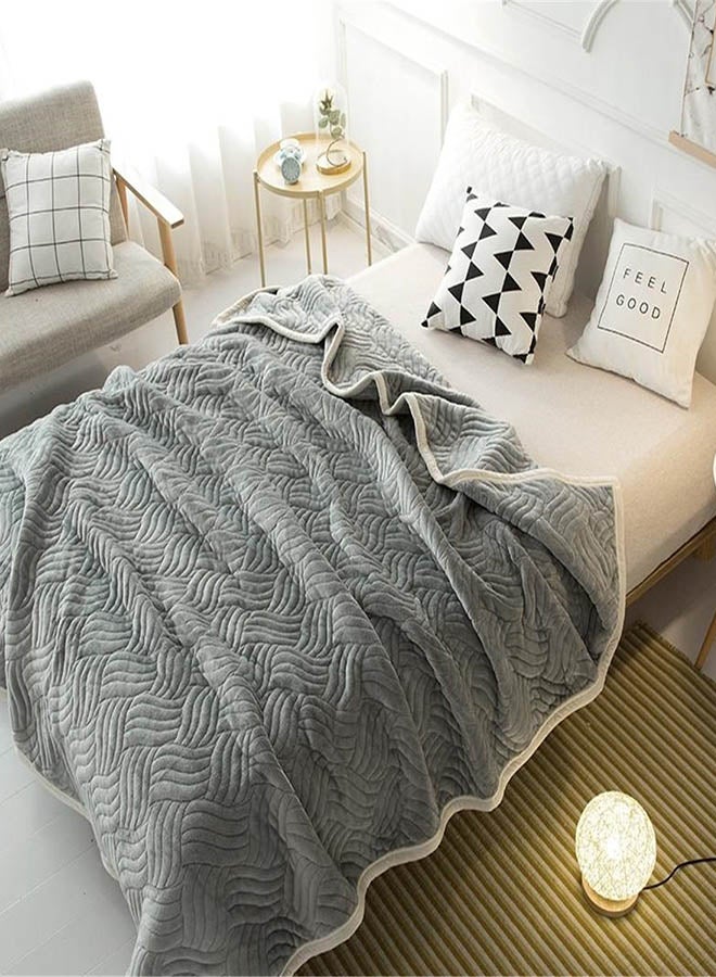 Soft Double Layer Air Conditioner Bed Blanket Cotton Grey 165x229cm - Image 1