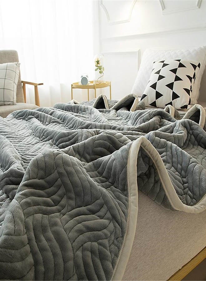 Soft Double Layer Air Conditioner Bed Blanket Cotton Grey 165x229cm - Image 2