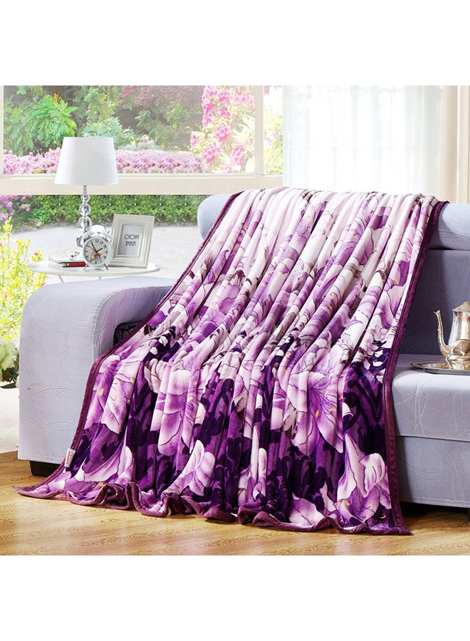 Flower Printed Soft Blanket cotton Purple 200x230cm - Image 2