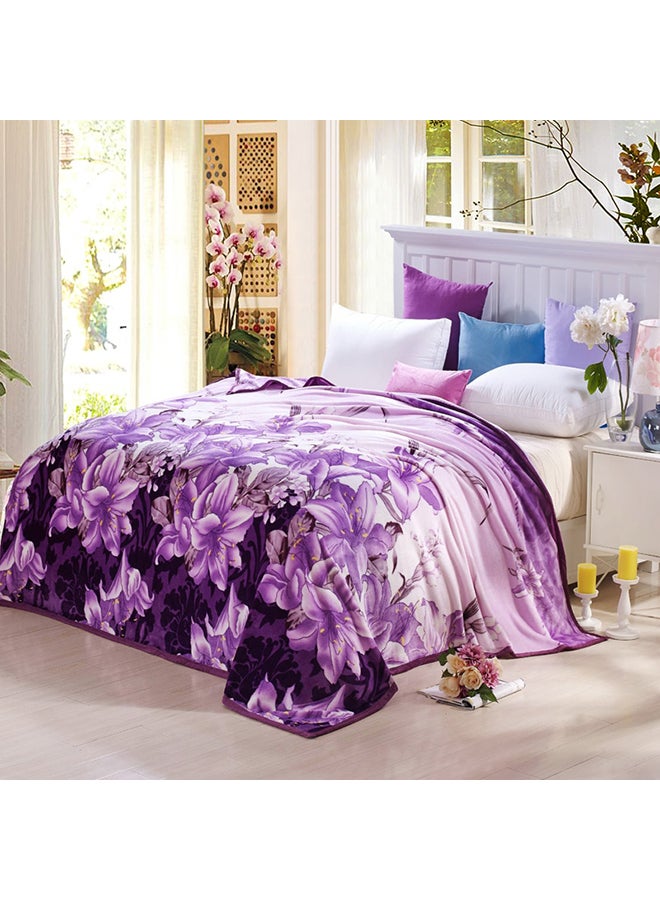 Flower Printed Soft Blanket cotton Purple 200x230cm - Image 1