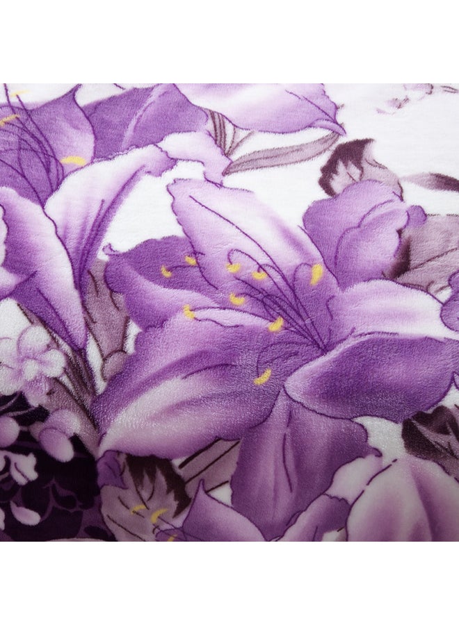 Flower Printed Soft Blanket cotton Purple 200x230cm - Image 3