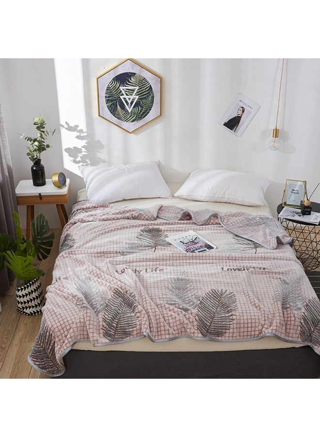 Leaf Pattern Throw Blanket cotton Beige 180x200cm  - Image 3