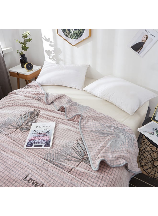 Leaf Pattern Throw Blanket cotton Beige 200x230cm  - Image 2