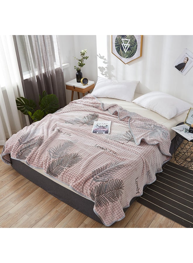Leaf Pattern Throw Blanket cotton Beige 200x230cm  - Image 1