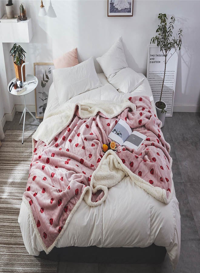 Strawberry Pattern Supple Warm Sleeping Blanket cotton Pink 200x230cm - Image 1