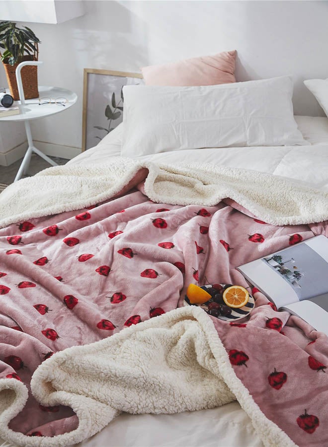 Strawberry Pattern Supple Warm Sleeping Blanket cotton Pink 200x230cm - Image 2