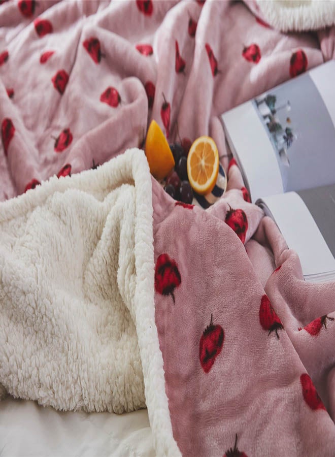 Strawberry Pattern Supple Warm Sleeping Blanket cotton Pink 200x230cm - Image 3