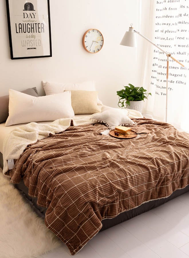 Plaid Pattern Warm Blanket polyester Coffee 150x200cm - Image 1