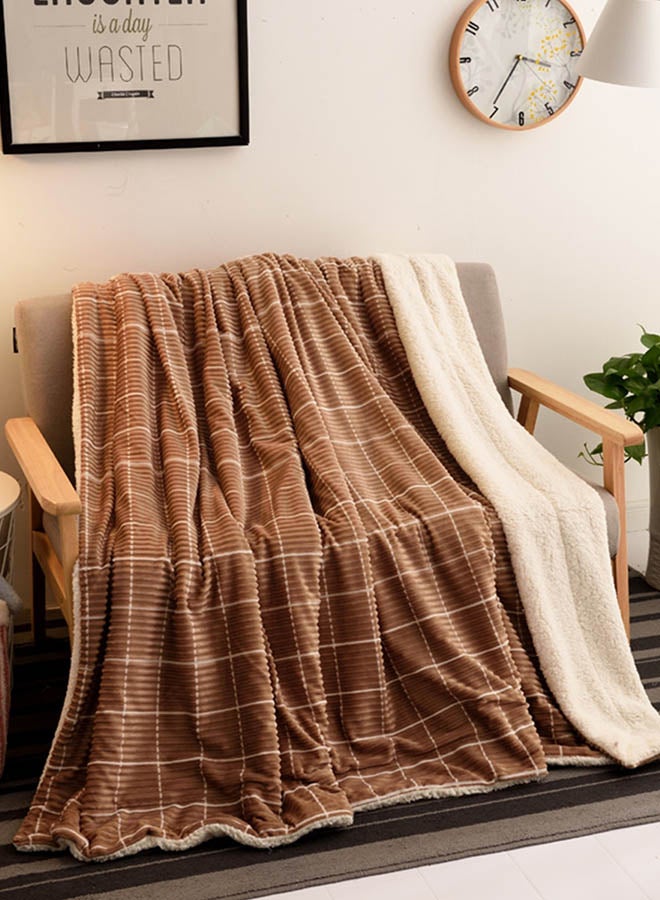 Plaid Pattern Warm Blanket polyester Coffee 150x200cm - Image 2