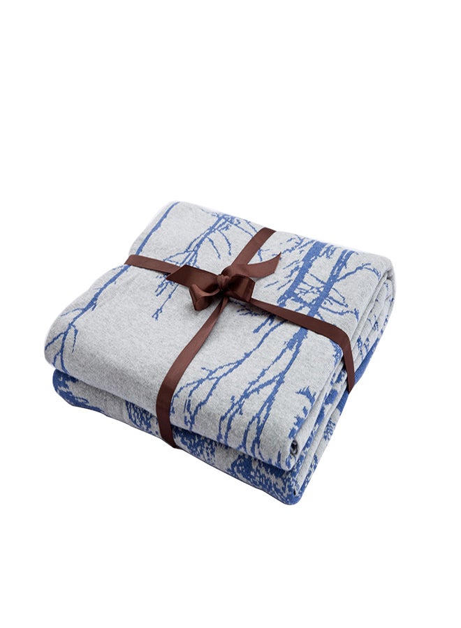 Soft Comfortable Warm Knitted Blanket Cotton White/Blue 150x200cm