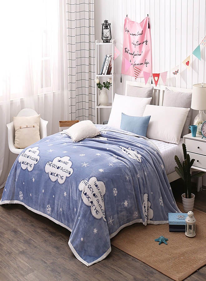 غطاء مزين بتصميم حروف قطن أزرق 200x230سم