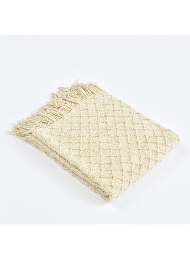 Tassel Design Comfy Knitted Blanket cotton Beige 130x170cm 