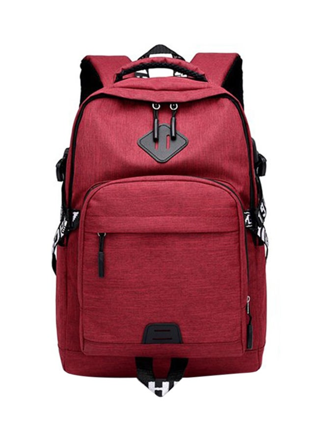 Fashion Large Capacity School Backpack With USB Charger Red 
