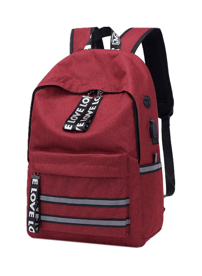 USB Reflective Rucksack 15.6-Inch Laptop Backpack With Earphone Hole Red 