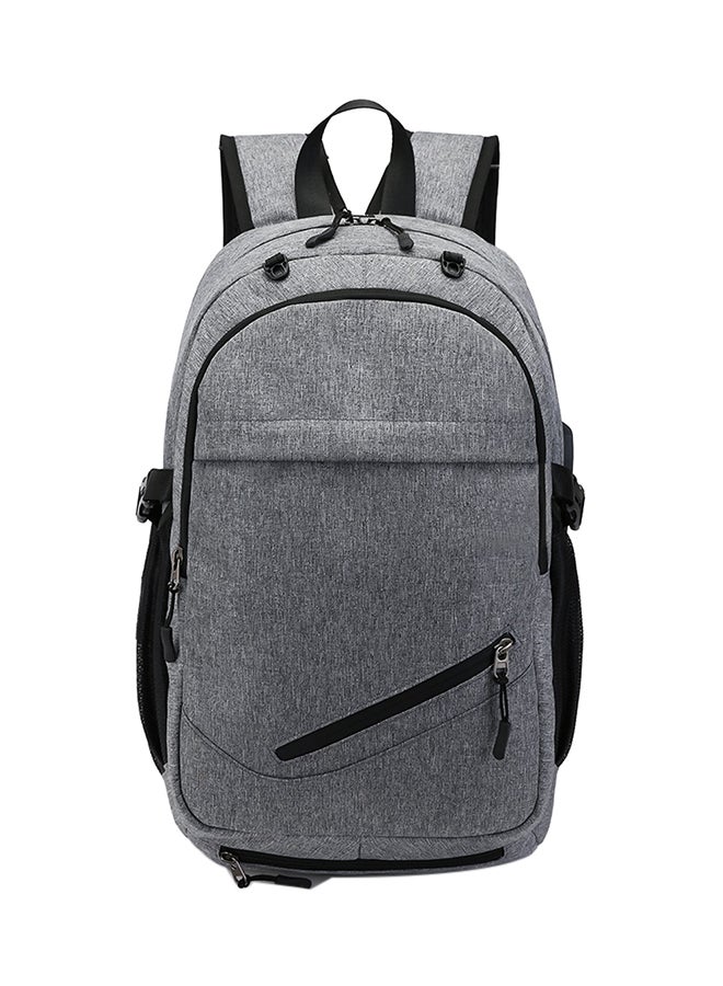 Fashion Multifunction Basketball Mesh Pocket Backpack With USB Charger Grey 