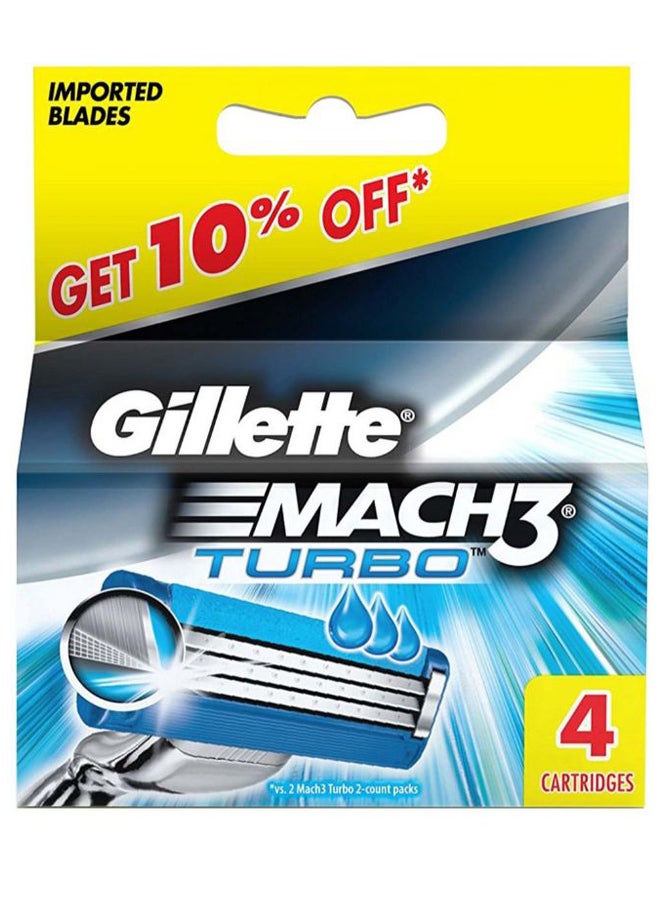 Gillette 4-Piece Mach 3 Turbo Manual Shaving Blade Set Silver 100grams