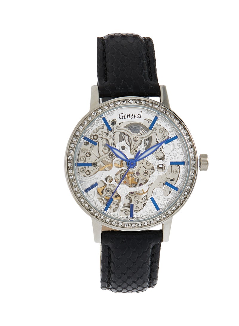 جينيفال من سويسرا ساعة يد جلدية بعقارب طراز AK1712WWB للنساء - Image 1