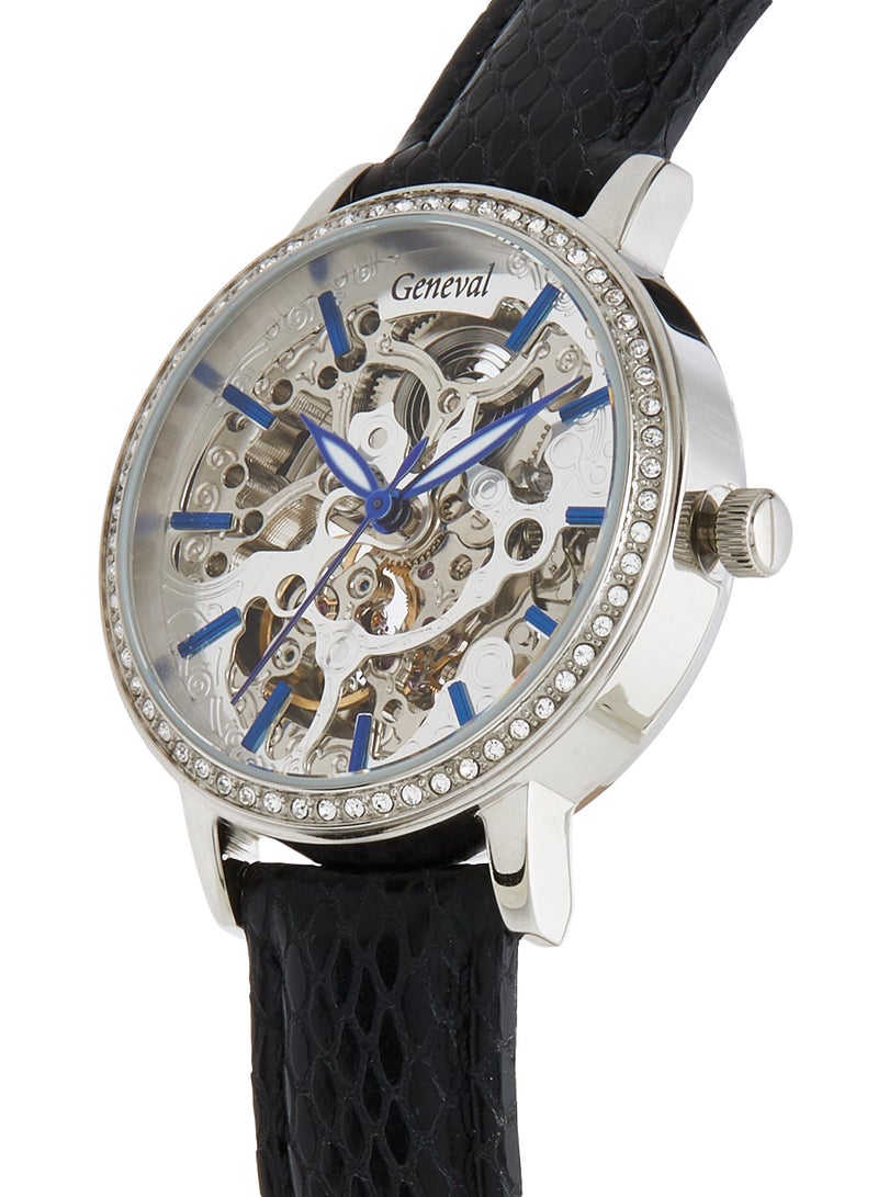 جينيفال من سويسرا ساعة يد جلدية بعقارب طراز AK1712WWB للنساء - Image 2