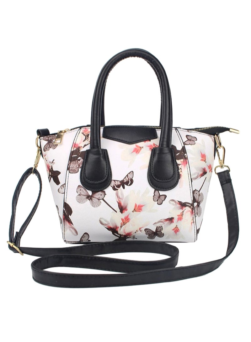 Flower Printed Shoulder Bag White/Black 