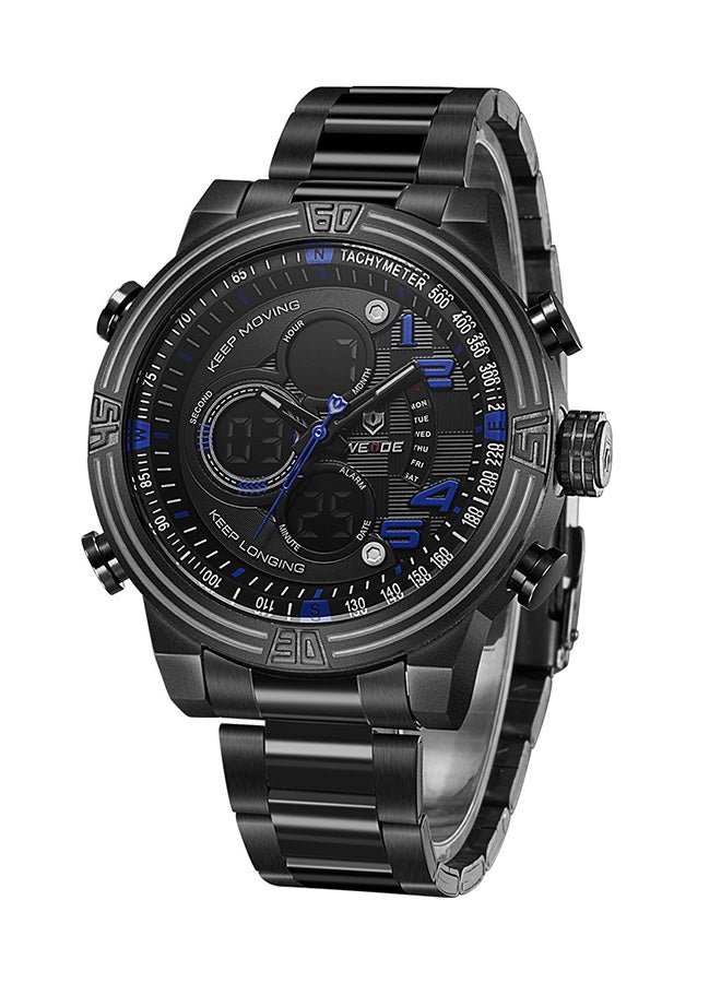 يدي - ساعة يد رقمية بعقارب وسوار من الإستانلس ستيل طراز J4080BL unisex - Image 1