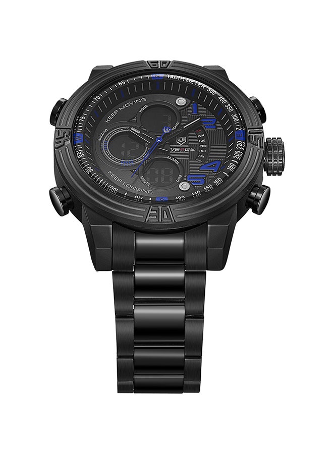 يدي - ساعة يد رقمية بعقارب وسوار من الإستانلس ستيل طراز J4080BL unisex - Image 1