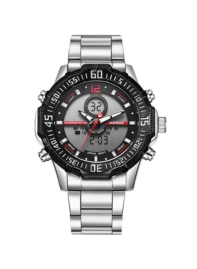 يدي - ساعة يد رقمية بعقارب وسوار من الستانلس ستيل طراز J4075R-1 men - Image 1