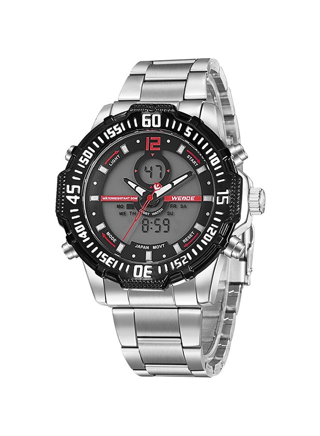 يدي - ساعة يد رقمية بعقارب وسوار من الستانلس ستيل طراز J4075R-1 men - Image 1