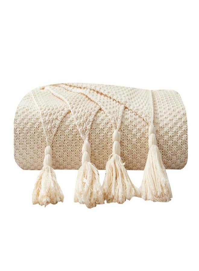 بطانية منسوجة طرية ومريحة بشرابات cotton كريمي 130x170سم 
