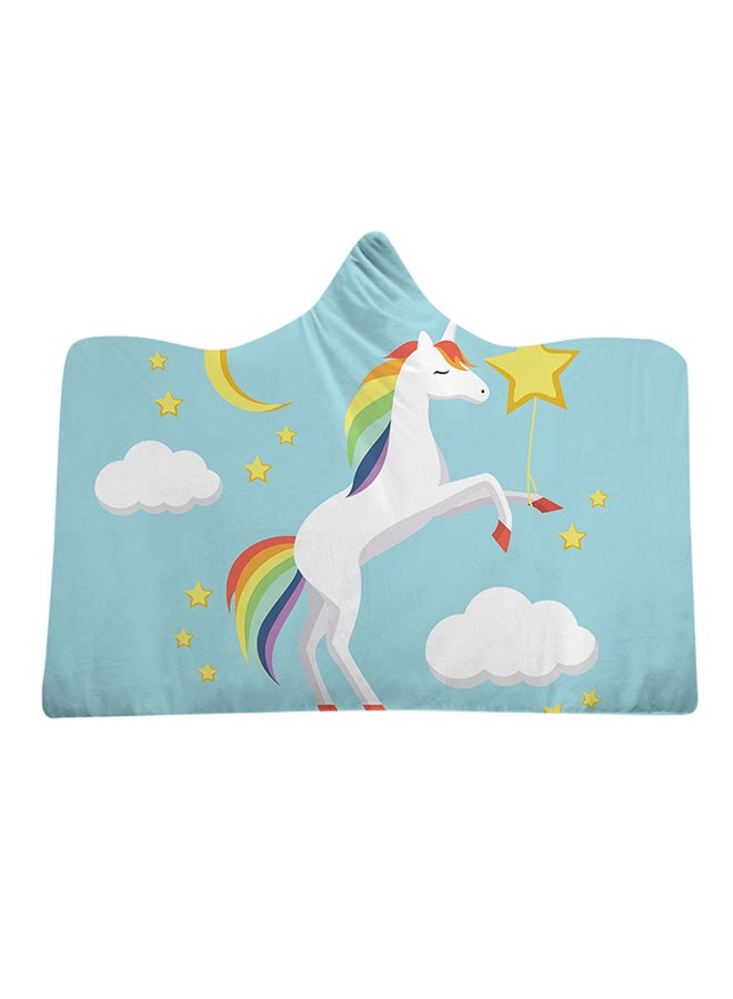 بطانية بغطاء للرأس مزينة بحصان أحادي القرن cotton أزرق 130x150سم 