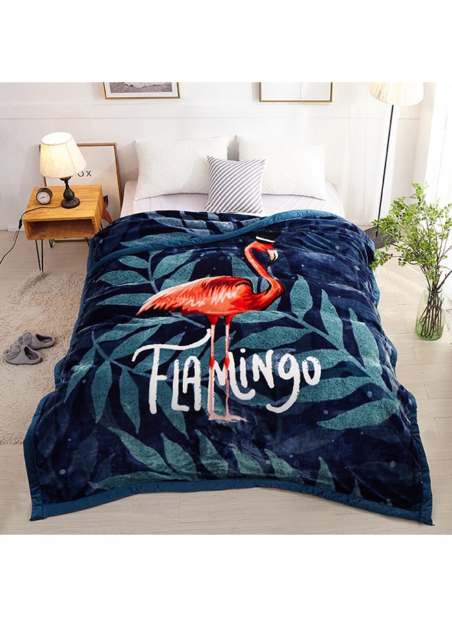 بطانية مزينة بطبعة فلامنجو وأوراق شجر cotton أخضر 200x230سم  - Image 1