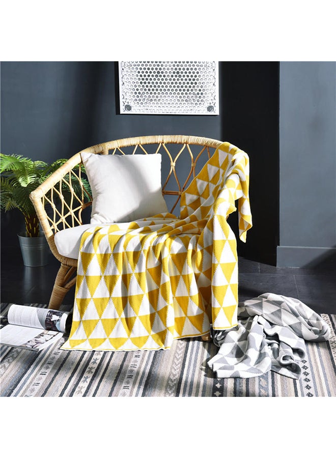 بطانية خفيفة محبوكة ودافئة بتصميم مثلثات هندسية polyester أصفر 130x160سم - Image 2