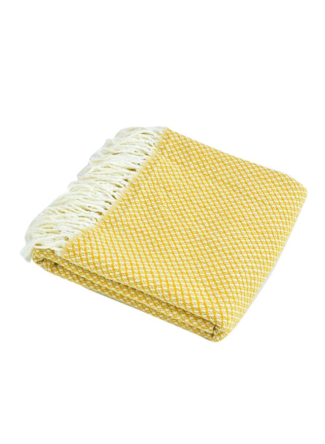 Tassel Design Supple Casual Knitted Blanket polyester Yellow 130x200cm - Image 1
