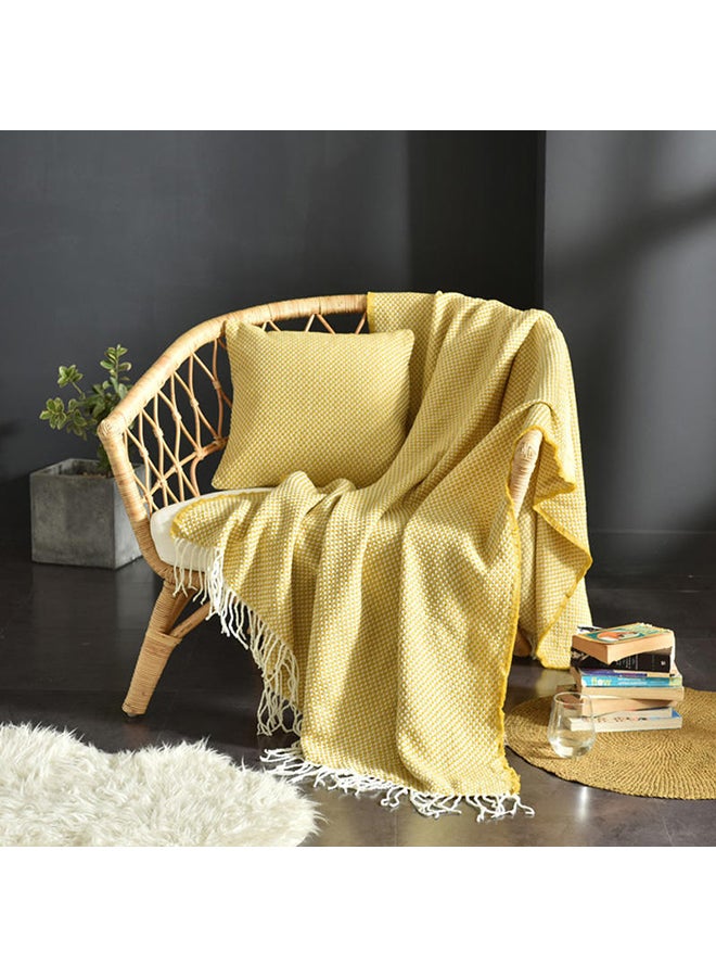 Tassel Design Supple Casual Knitted Blanket polyester Yellow 130x200cm - Image 2