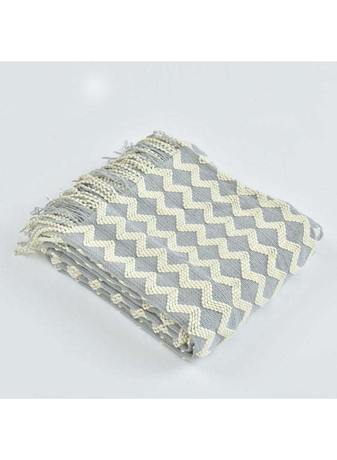 Wave Pattern Casual Knitted Blanket polyester Grey 120x200cm - Image 1