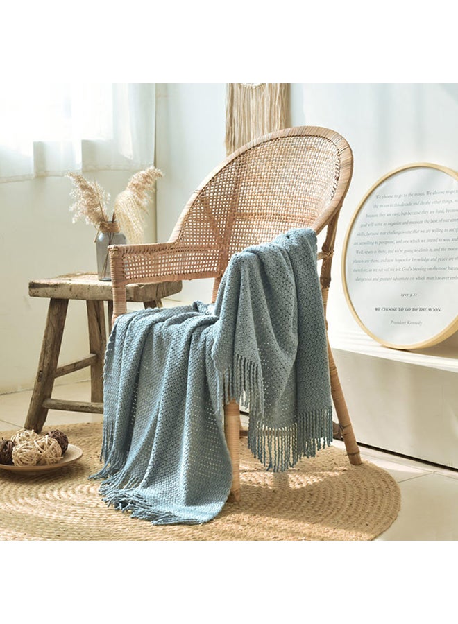Tassel Thin Warm Blanket Polyester Blue 130x150centimeter - Image 2