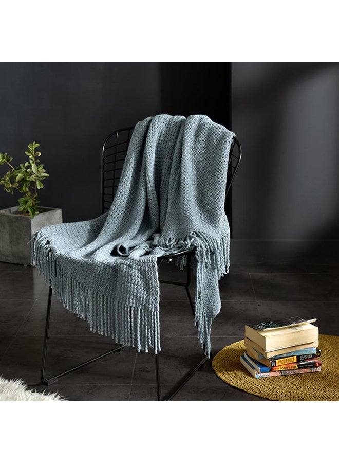 Tassel Thin Warm Blanket Polyester Blue 130x150centimeter - Image 1