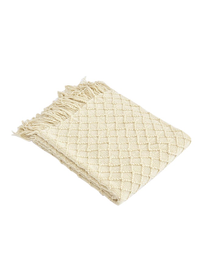 Generic - Solid Color Diamond Pattern Knitting Blanket polyester Beige 130x150cm - Image 1