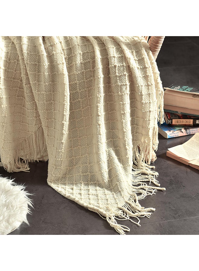Generic - Solid Color Diamond Pattern Knitting Blanket polyester Beige 130x150cm - Image 1